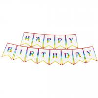 Гирлянда-флажки HBD Радужные буквы белая